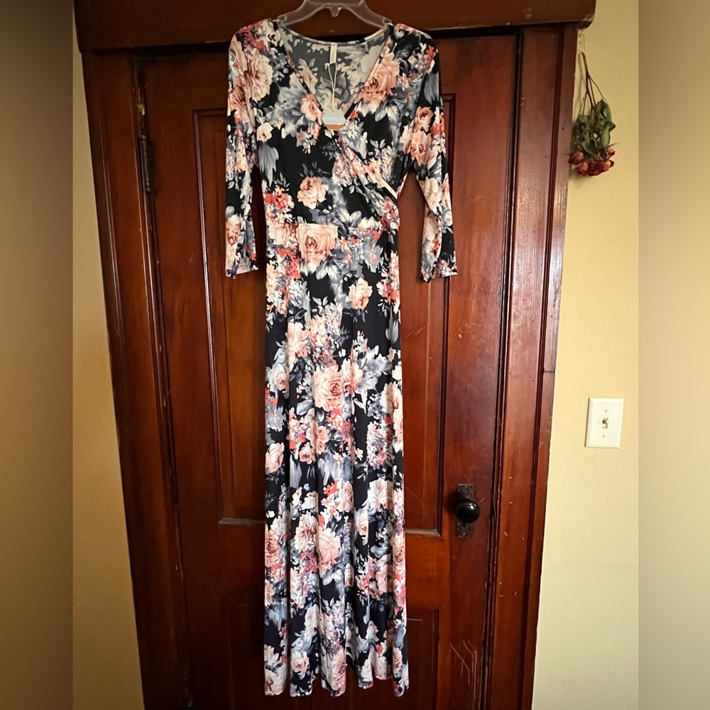 PinkBlush Floral Maternity/Nursing Wrap Maxi Dress